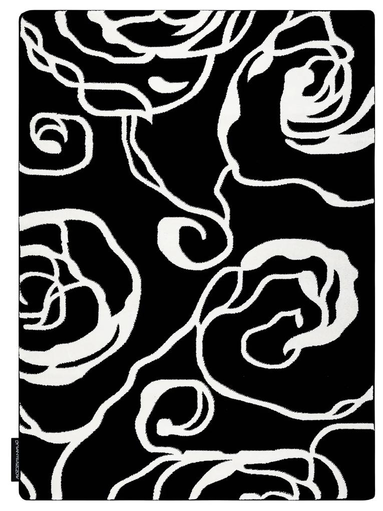 Tapijt HAMPTON Rosa roos, bloemen zwart