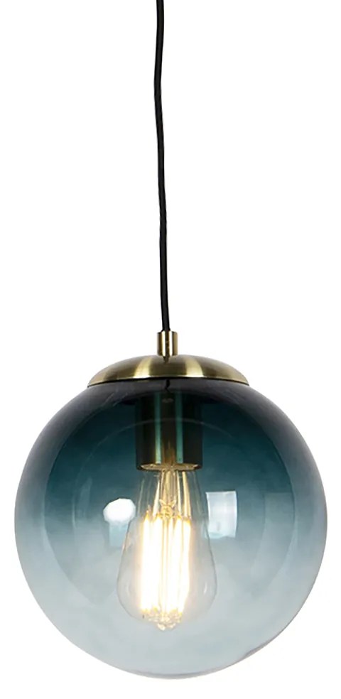 Smart hanglamp met dimmer messing met oceaanblauw glas 20 cm incl. Wifi ST64 - Pallon Art Deco E27 bol / globe / rond Binnenverlichting Lamp