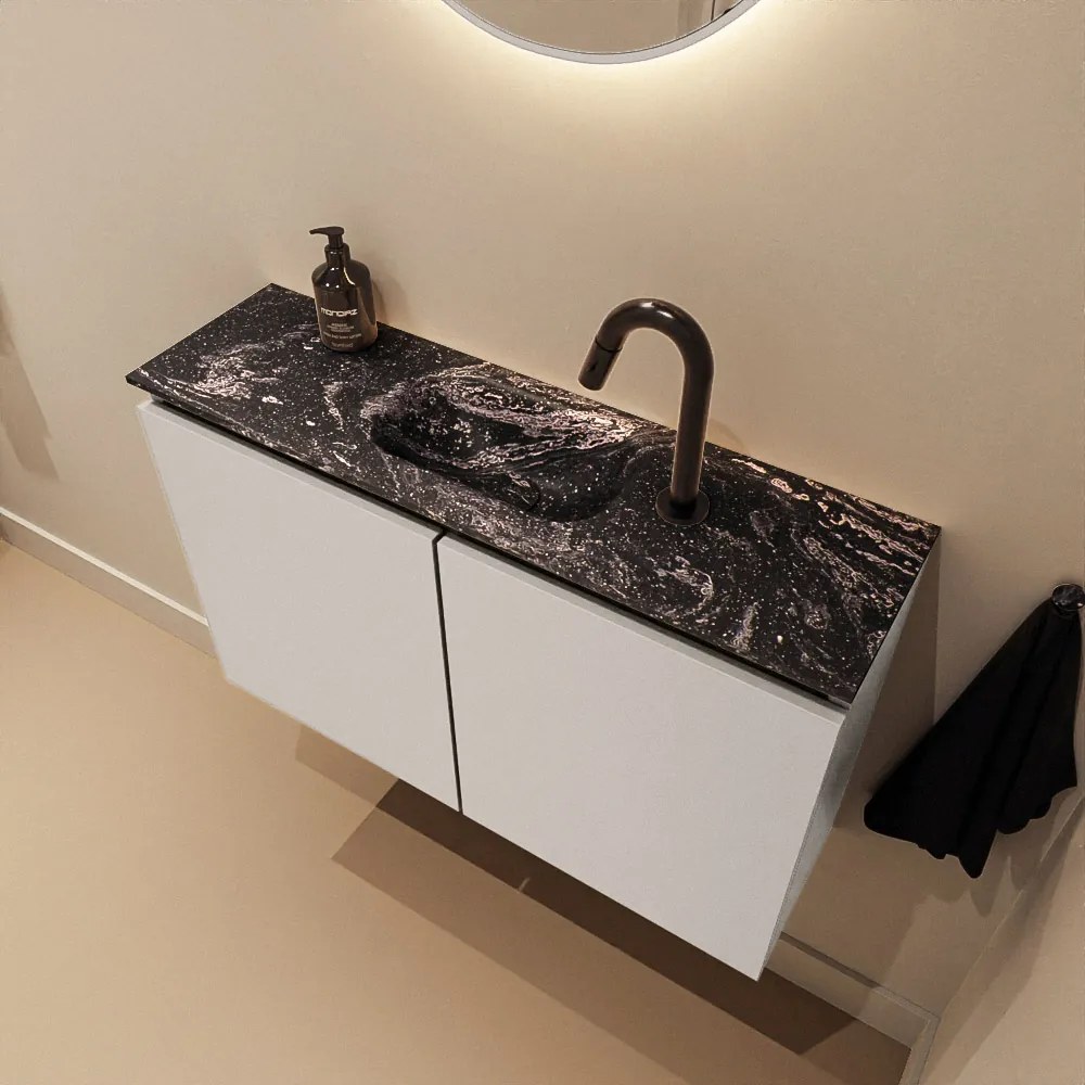 Mondiaz Ture DLux toiletmeubel 80cm linen met wastafel lava midden met kraangat