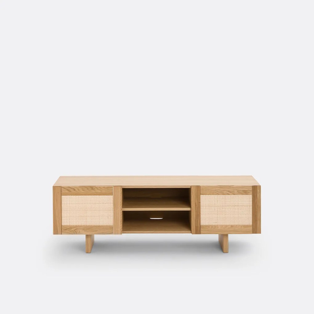 TV-meubel van eikenhout, fineer en vlechtwerk L150 cm, Arty