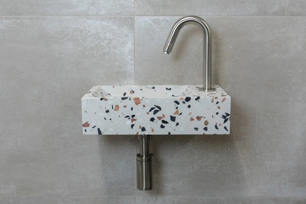 Saniclear Terrazzo fonteinset met gebogen kraan in RVS