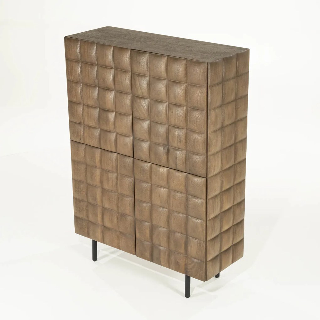 Wandkast Mangohout Met Vierkantjes - 109x41.5x147cm.