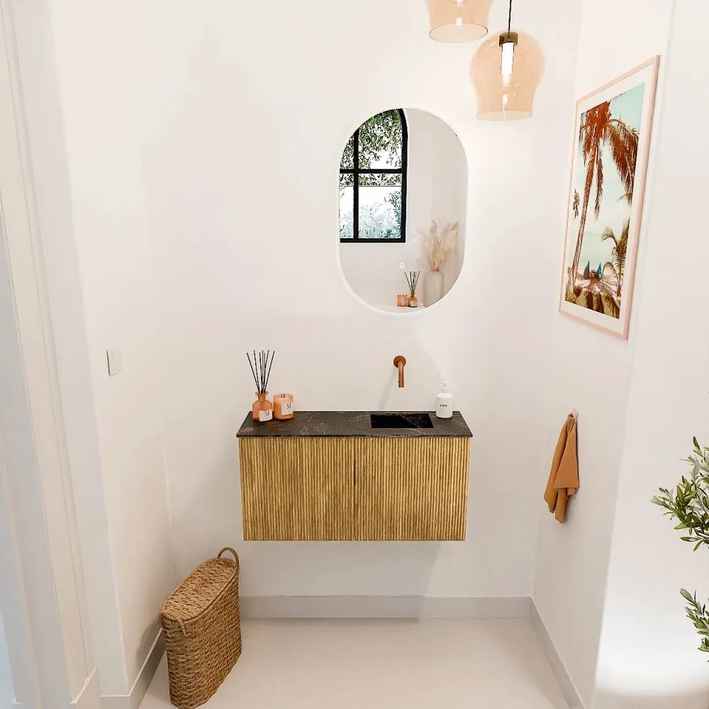 Mondiaz Joya DLux 80cm toiletmeubel oak met wastafel faye rechts zonder kraangat lava
