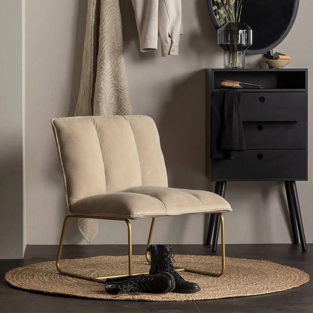Woood Fie Fauteuil Zand Ribstof Met Goud