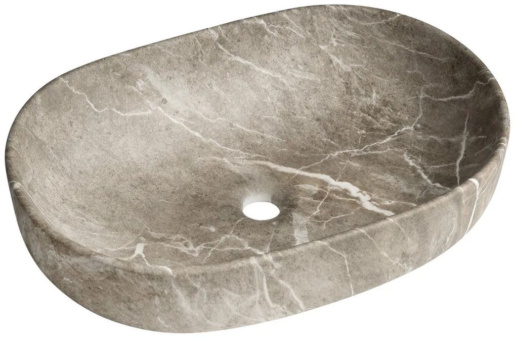 Sapho Rondane keramische waskom 60x42cm bruin marmer
