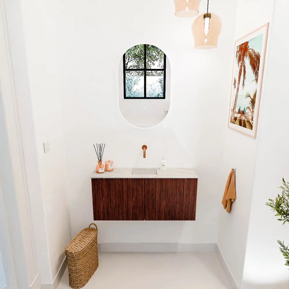Mondiaz Joya DLux 90cm toiletmeubel ruby met wastafel faye midden zonder kraangat ostra