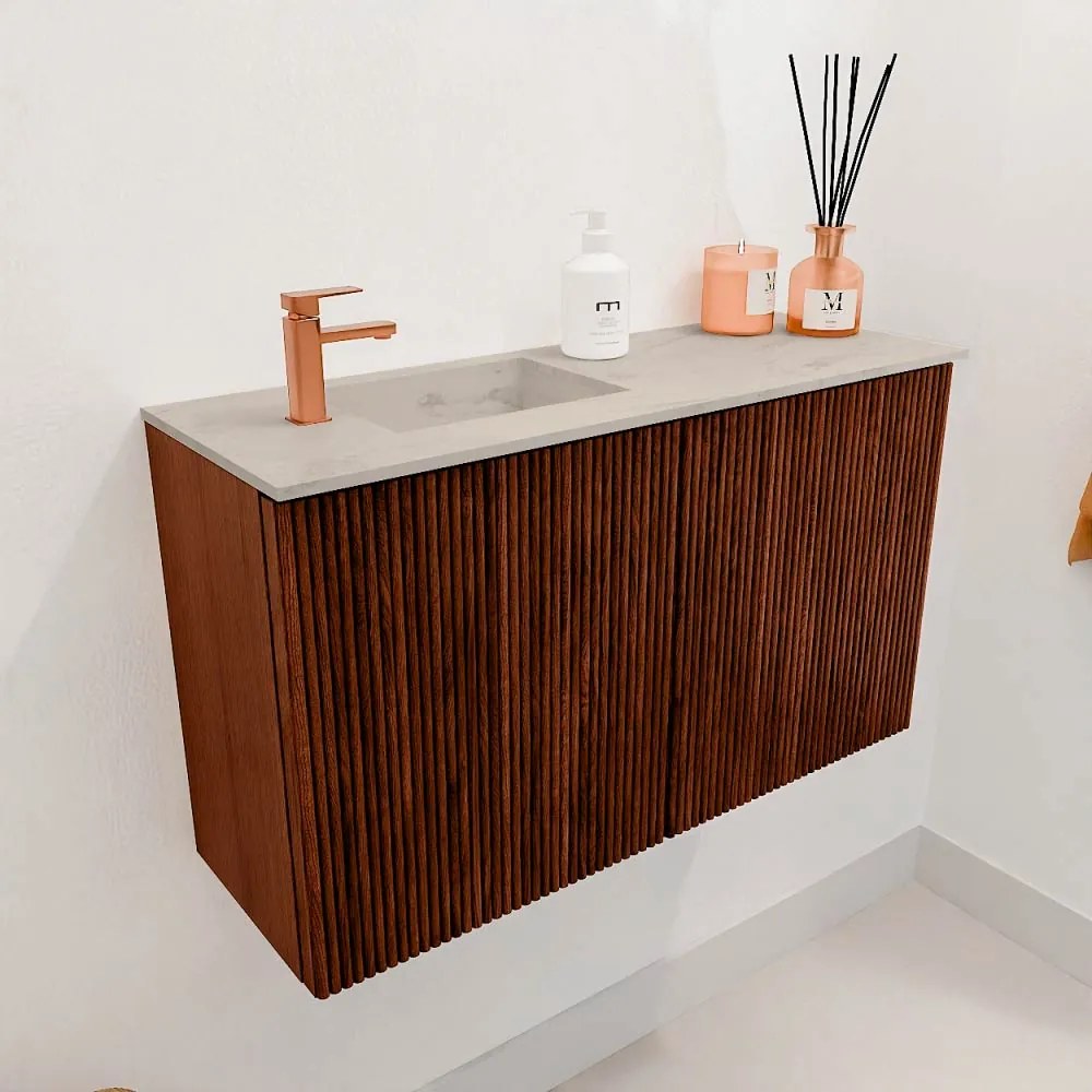 Mondiaz Joya DLux 70cm toiletmeubel ruby met wastafel faye links 1 kraangat opalo
