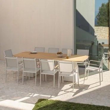 Rechthoekige Tafelset 260x110 Cm In Aluminium En Teakhout Inkeri En 10 Tuinstoelen In Aluminium Archer Teakhout - Sklum