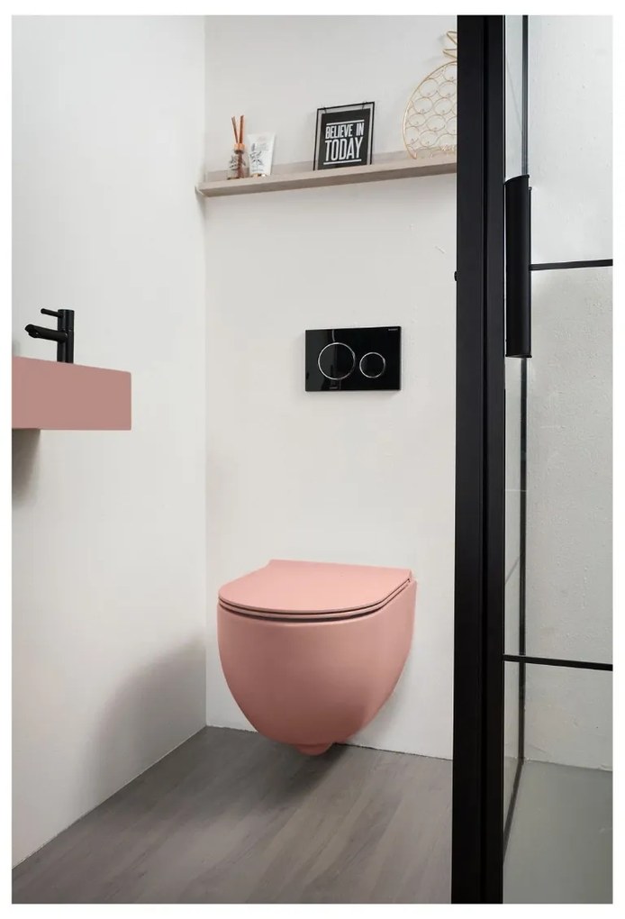 Xenz Gio randloos toilet 47cm met vortexspoeling en zitting roze mat