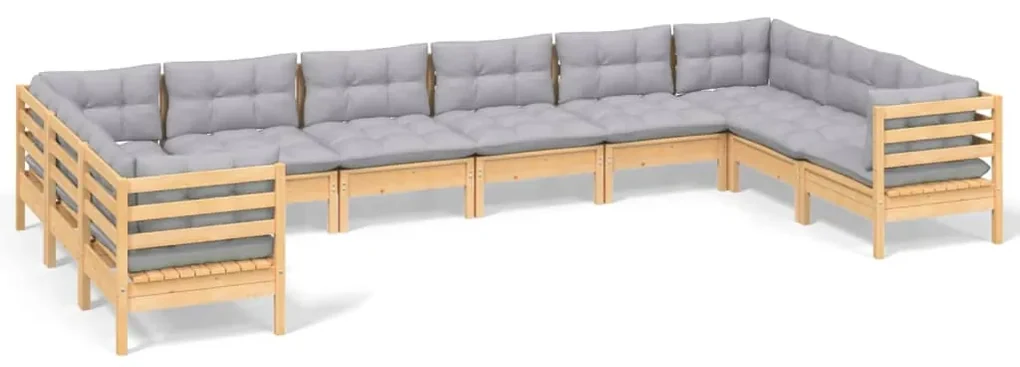 vidaXL 10-delige Loungeset met grijze kussens grenenhout