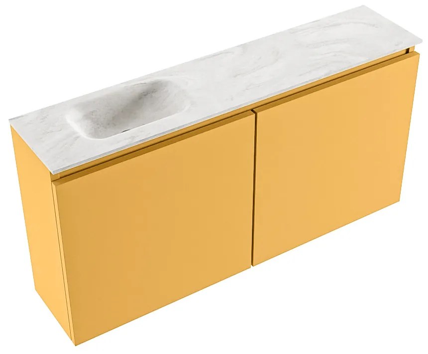 Mondiaz Ture DLux toiletmeubel 100cm ocher met wastafel ostra links met kraangat