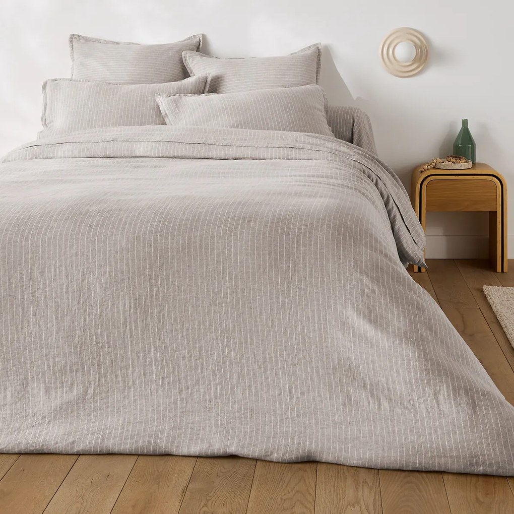 Kussensloop in gewassen linnen, gestreept, Linot