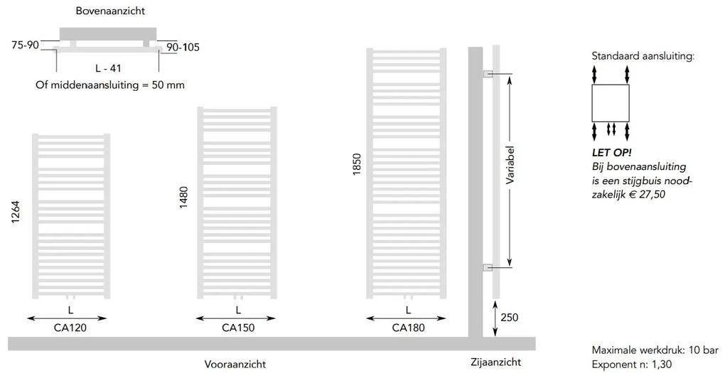 Instamat Calda handdoekradiator 185x60cm antraciet metallic 1088W