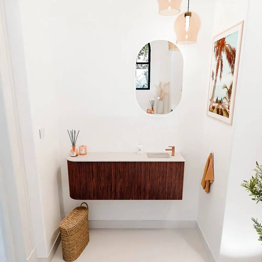 Mondiaz Joya DLux 110cm toiletmeubel ronding links ruby met wastafel faye rechts 1 kraangat meli