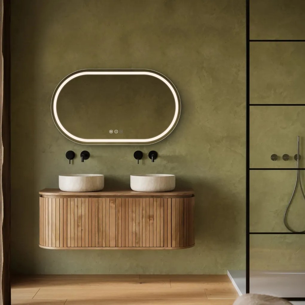 Saniclear Triova ovale spiegel 120x70cm met verwarming, directe en indirecte verlichting