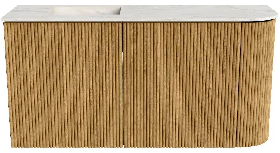 Mondiaz Joya DLux 80cm toiletmeubel ronding rechts oak met wastafel faye links zonder kraangat ostra