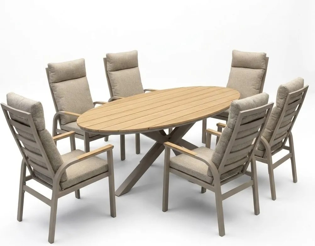 Salvador Kota dining tuinset 240x114xH75 cm 7 delig verstelbaar latte polywood