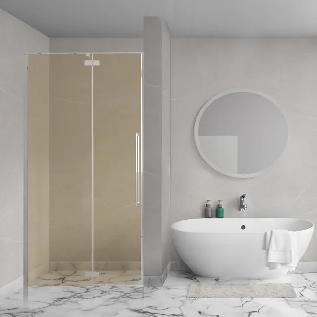 Aqua Vista Oria Linea nisdeur - 100x200cm - incl. montageset - champagne glas - Chroom SW1186322/SW1175898