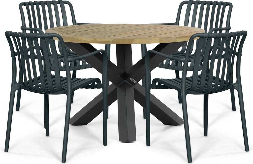 Tuinset Ronde Tuintafel 4 personen 120 cm Kunststof Grijs Domani Furniture Alba/Rockville