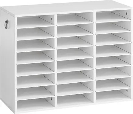 VEVOR Houten documentenbak/bureau-organizer met 24 vakken, wit, opbergbak voor standaard A4-documenten, dossiers en papier, met verstelbare planken voor kantoor, thuis en in de klas, MDF