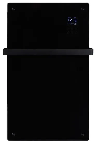 Eurom Alutherm Convectorkachel - 81.5x43.8cm - IP24 - 1200watt - wifi - vloer/wand- Verticaal - metaal/glas zwart mat 361261