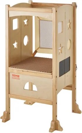 VEVOR Opstapje Kinderen 56,75 kg Draagvermogen Opstapje 510 x 540 x 942 mm Kruk Massief Houten Badkamerkruk In hoogte verstelbaar van 337 tot 440 mm Leertoren Kinderkruk Opstapje Kinderkruk