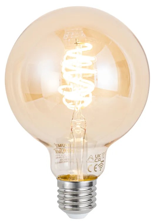 Eettafel / Eetkamer Smart hanglamp met dimmer zwart met smoke glas incl. 8 Wifi G95 - Sandra Art Deco E27 Binnenverlichting Lamp