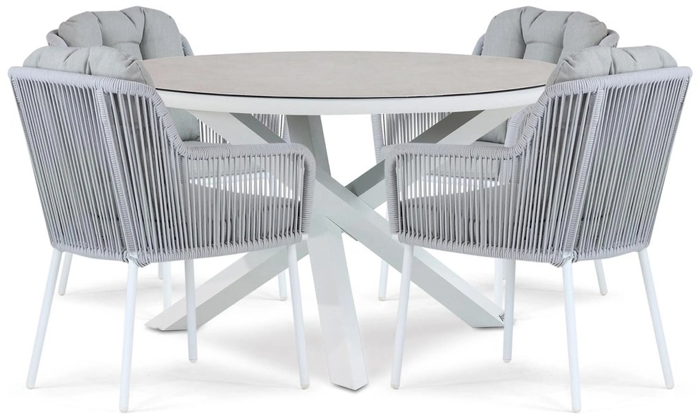 Tuinset Ronde Tuintafel 4 personen 125 cm Aluminium/rope Wit Santika Furniture Santika