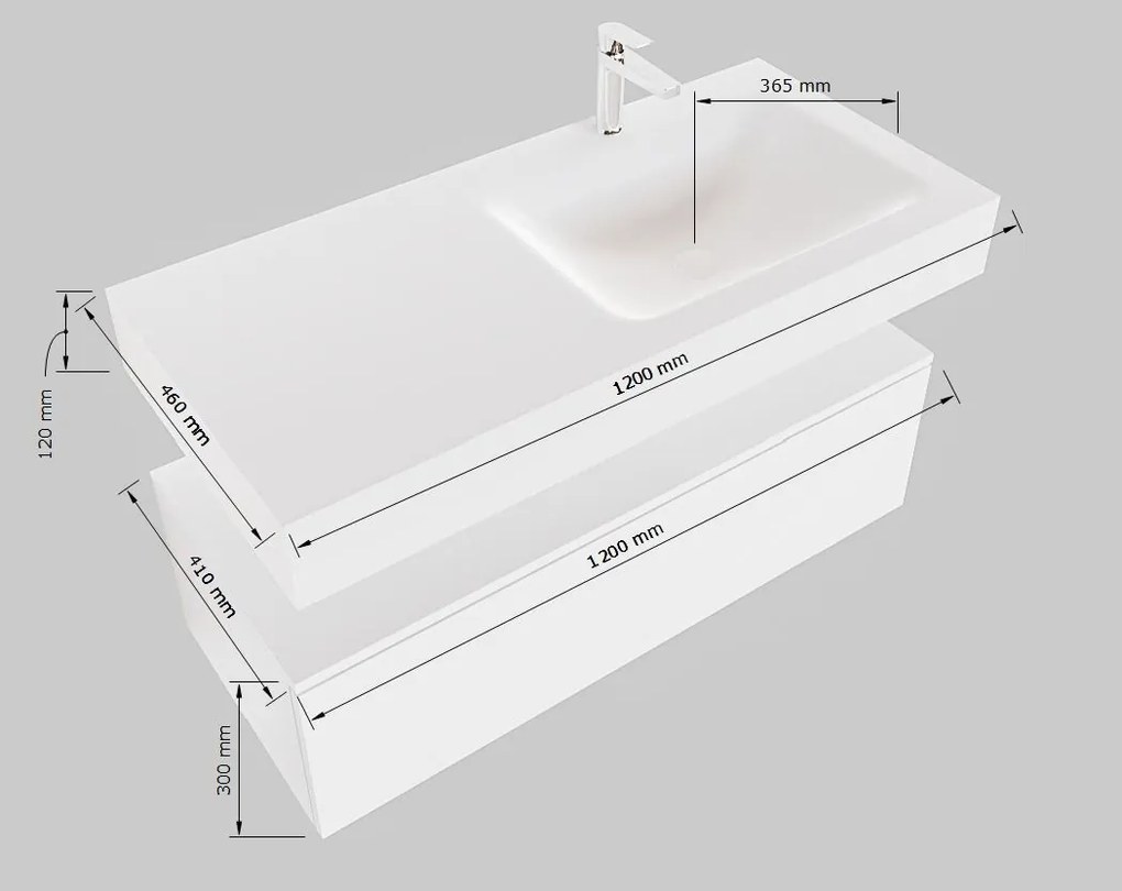 Mondiaz Alan DLux badmeubel 120cm talc 2 lades met wastafel glace rechts zonder kraangat