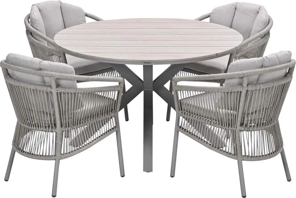 Garden Impressions Sorong tuinset 5-delig - Tulli tuintafel Ø122x75 cm - light teak vironwood