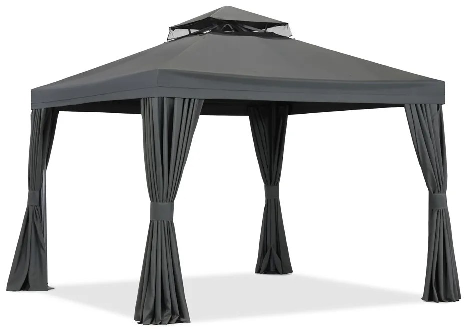 Antracietkleurig tuinpaviljoen met gordijnen Valencia 3x3 m Garden Point