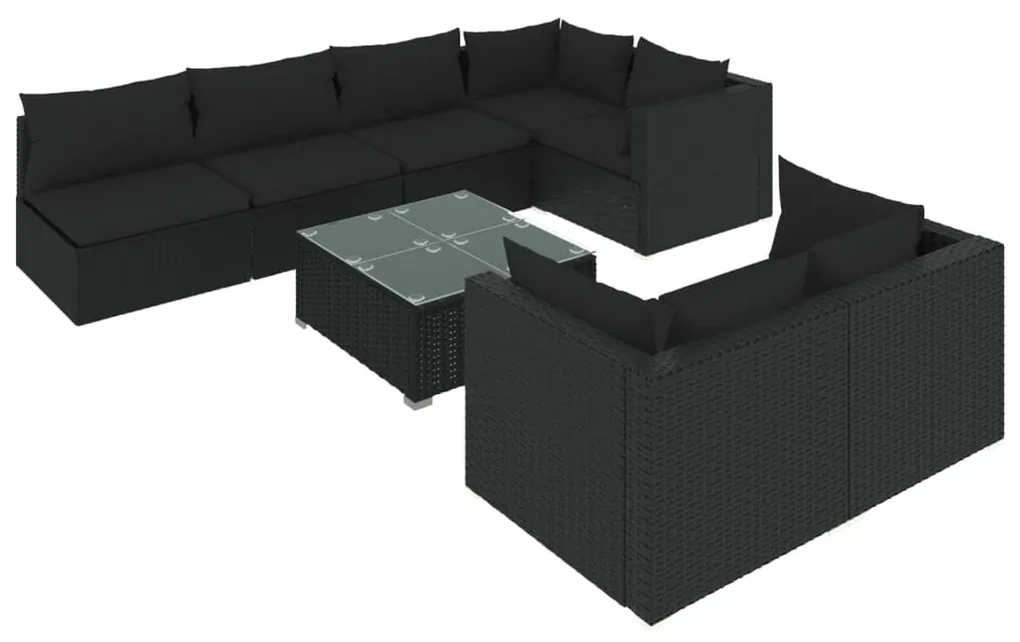 vidaXL 8-delige Loungeset met kussens poly rattan zwart
