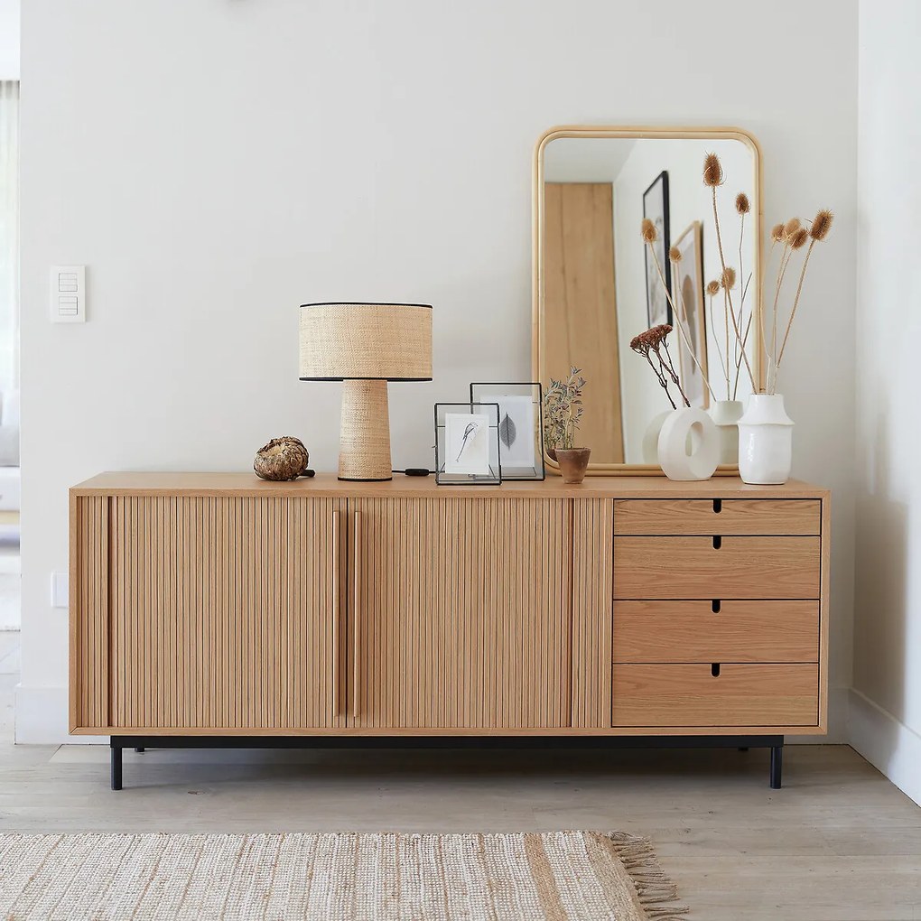 Buffetkast in fineereik met schuifdeuren, Strio