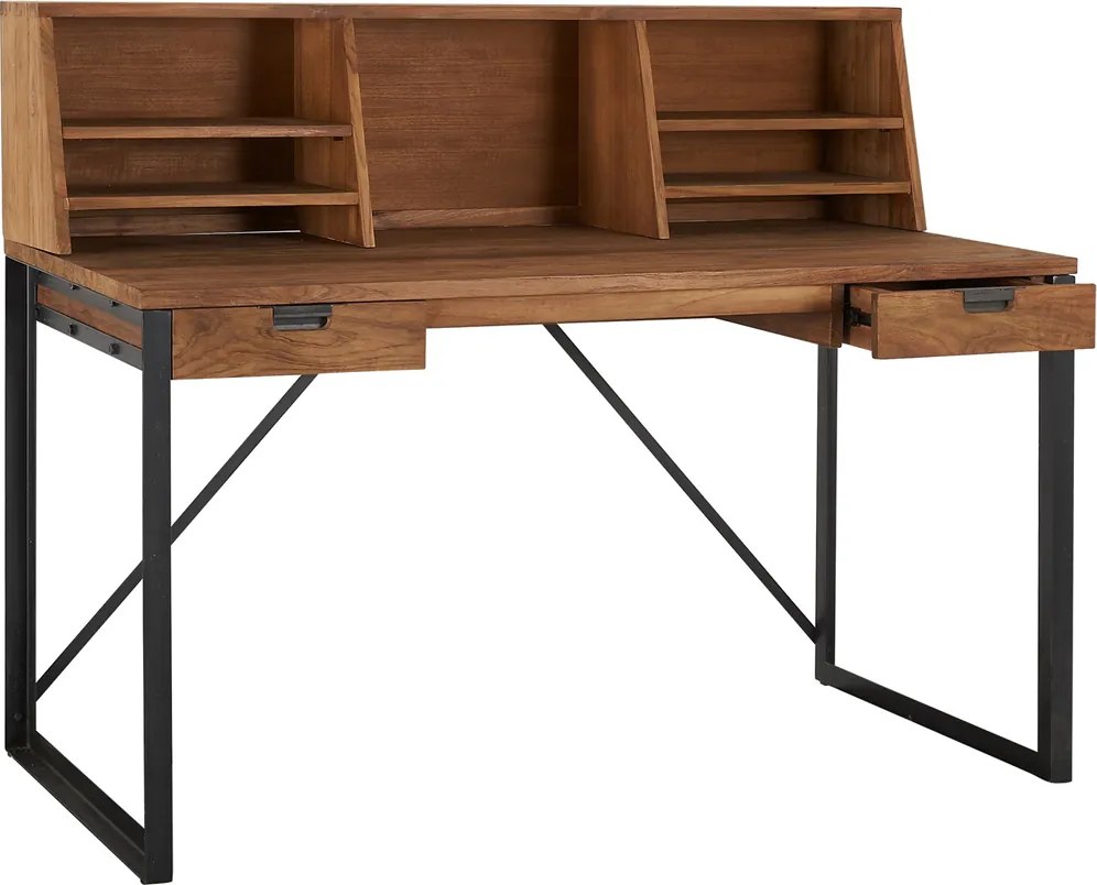 D-Bodhi Fendy Industrieel Bureau Van Teakhout 120 Cm Met  Opzetstuk - 120 X 70cm.