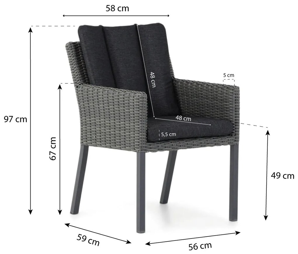 Tuinset Rond 6 personen 140 cm Wicker Zwart  Garden Collections Oxbow/Graniet