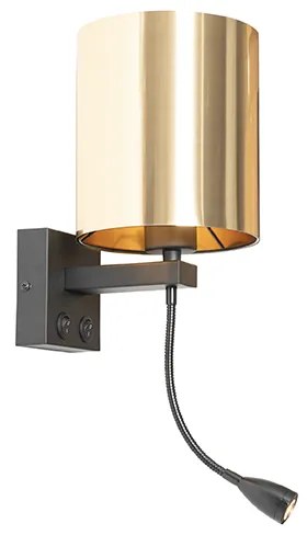 Wandlamp zwart met flexarm en kap goud 15 cm - Brescia