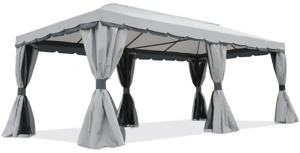 Grijs tuinpaviljoen met gordijnen Valencia 4x6m Garden Point
