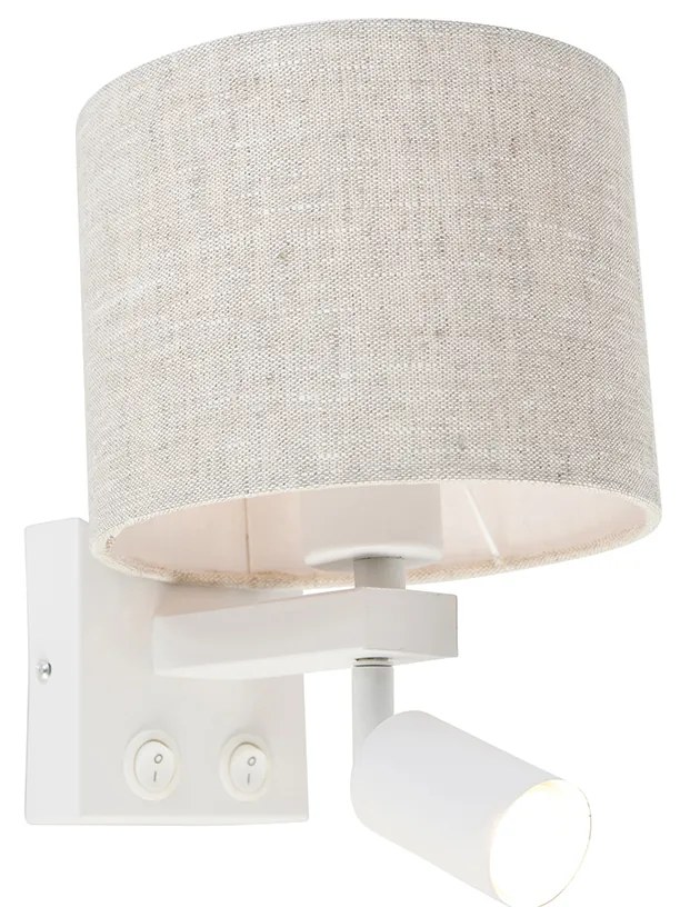 Wandlamp wit met leeslamp en kap 18 cm lichtgrijs - Brescia