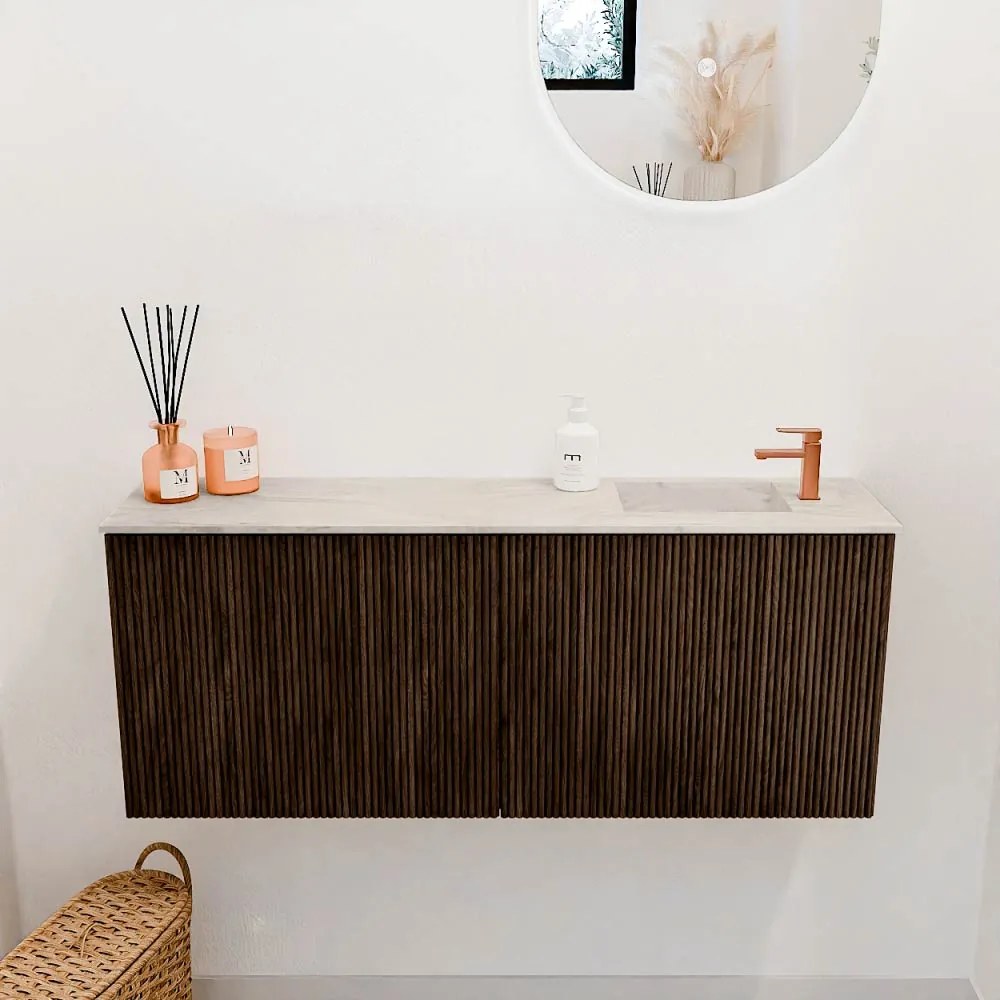 Mondiaz Joya DLux 100cm toiletmeubel walnut met wastafel faye rechts 1 kraangat ostra