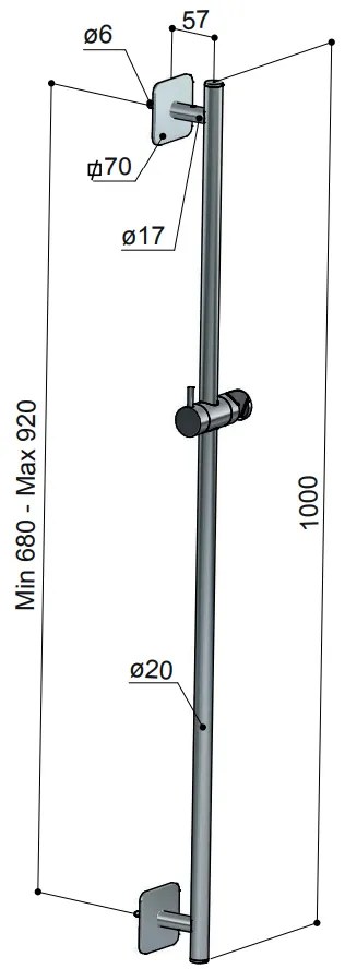 Hotbath Gal glijstang 100cm geborsteld nikkel PVD