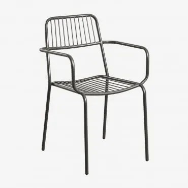 Set Van 4 Elton Stapelbare Tuinstoelen Met Armleuningen Zwarte Koolstof - Sklum