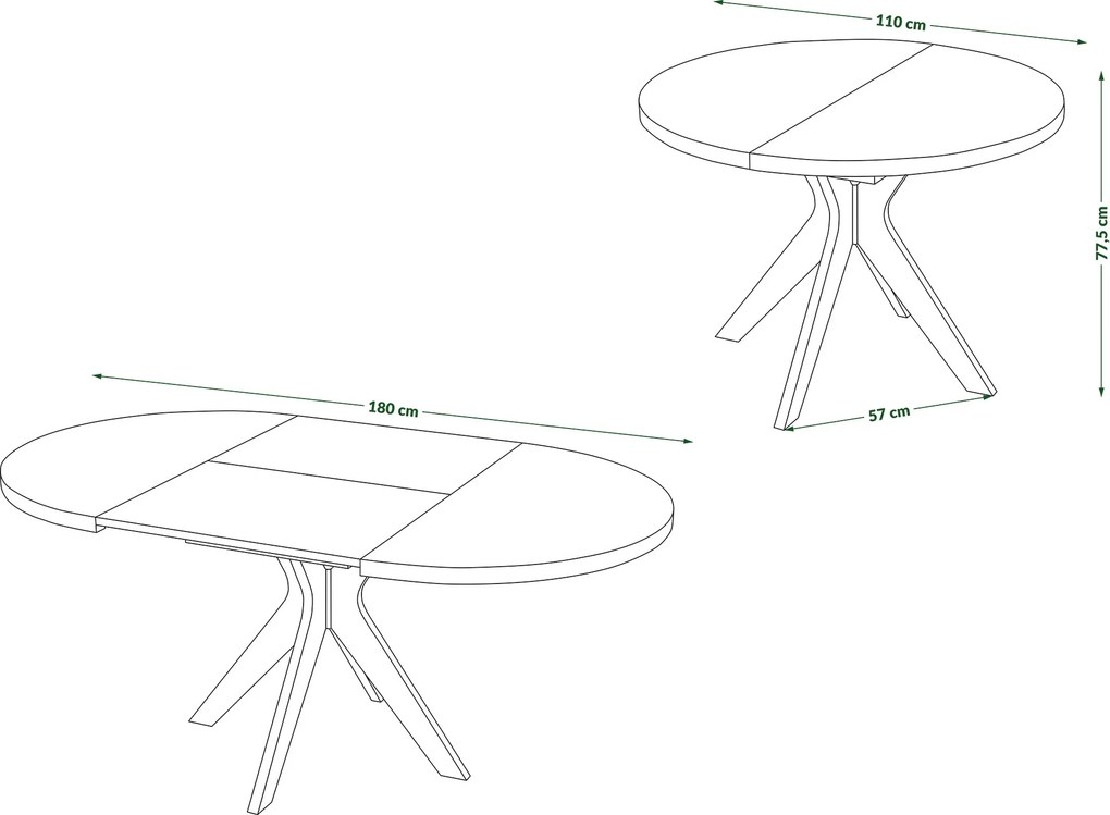 RENZO Artisan Eiken/beige poot (Champagne) - RONDE TAFEL Ø110 UITKLAPBAAR TOT 180 cm |VOOR DE KEUKEN EETKAMER WOONKAMER RETRO