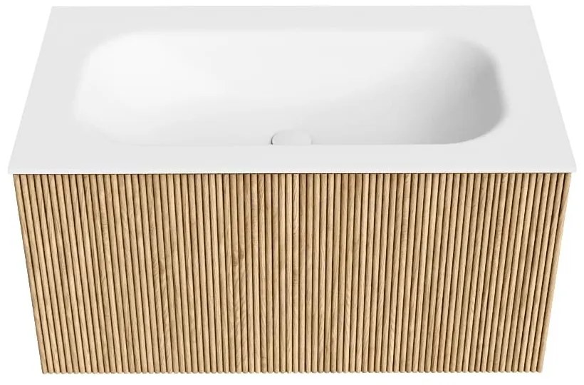 Mondiaz Kurve 80cm badmeubel oak met 1 lade en wastafel big small midden 1 kraangat