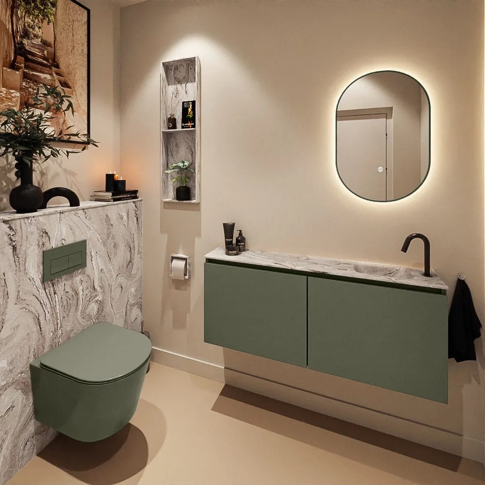 Mondiaz Ture DLux toiletmeubel 120cm army met wastafel glace rechts met kraangat