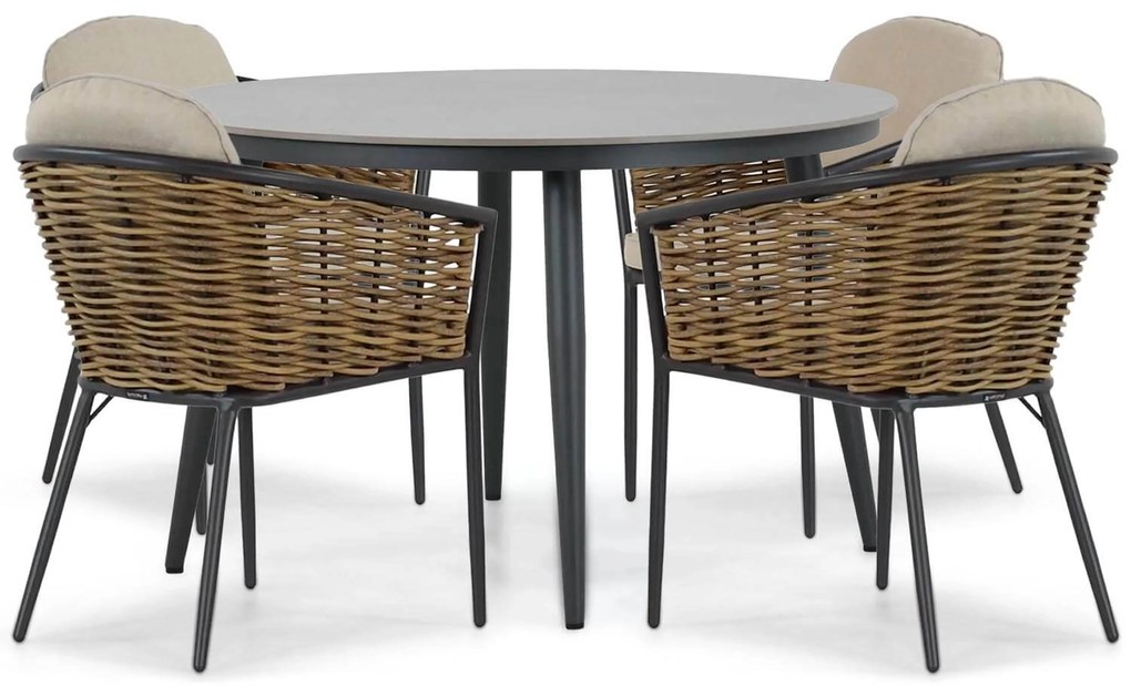 Tuinset Ronde Tuintafel 4 personen 120 cm Aluminium/wicker Grijs Lifestyle Garden Furniture Nice/Vienna