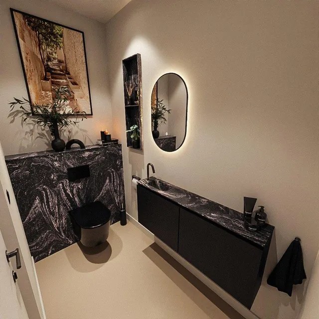 MONDIAZ TURE-DLUX 120cm toiletmeubel Urban. EDEN wastafel Lava positie links. Met 1 kraangat. TUREDX120URBL1LAV