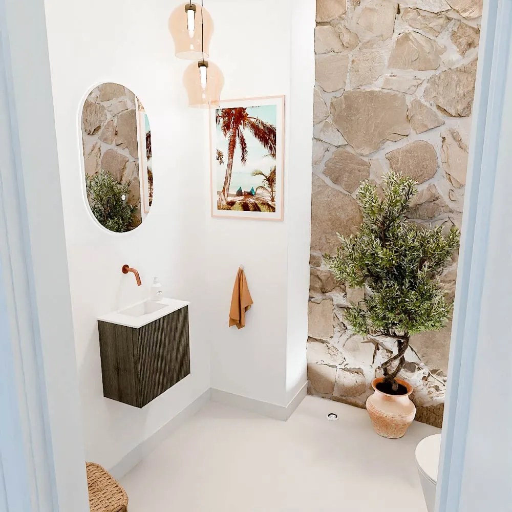Mondiaz Joya 40cm toiletmeubel shadow met wastafel faye midden zonder kraangat talc