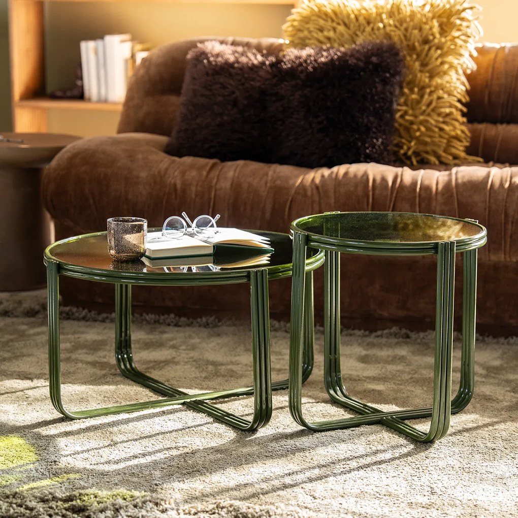 Retro Salontafel Glas Groen - 63 X 63cm.