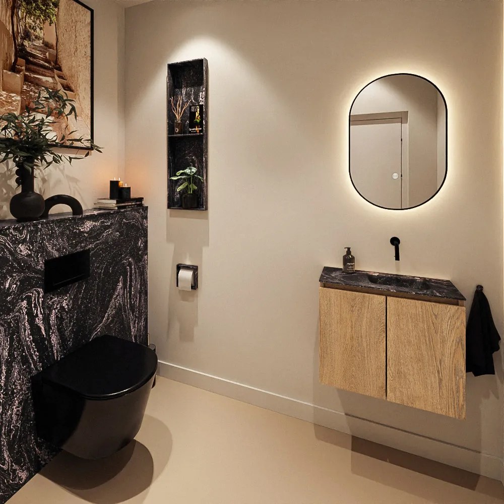 Mondiaz Ture DLux toiletmeubel 60cm washed oak met wastafel lava rechts zonder kraangat