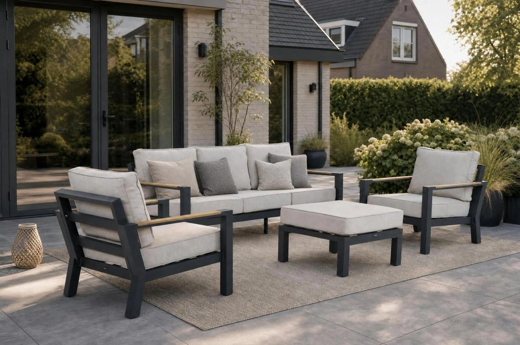 Stoel en Bank Loungeset 5 personen Aluminium/Polywood (teakfinish) Grijs Lifestyle Garden Furniture Bilbao